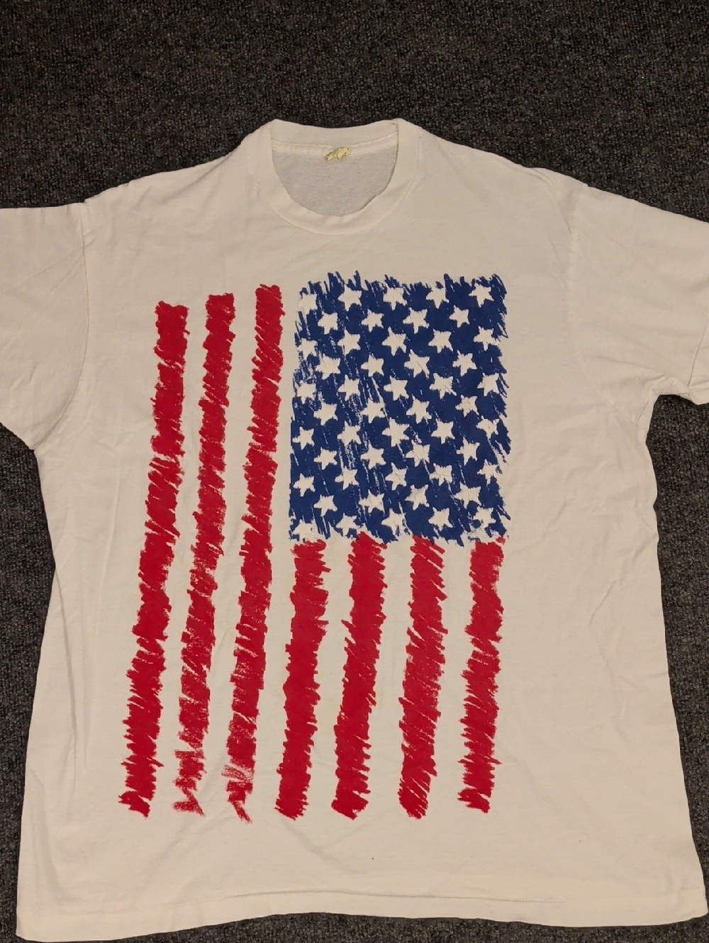 Rare Vintage Flag Tee Screen Stars Single Stitch Red & Blue Graphic 100% Cotton